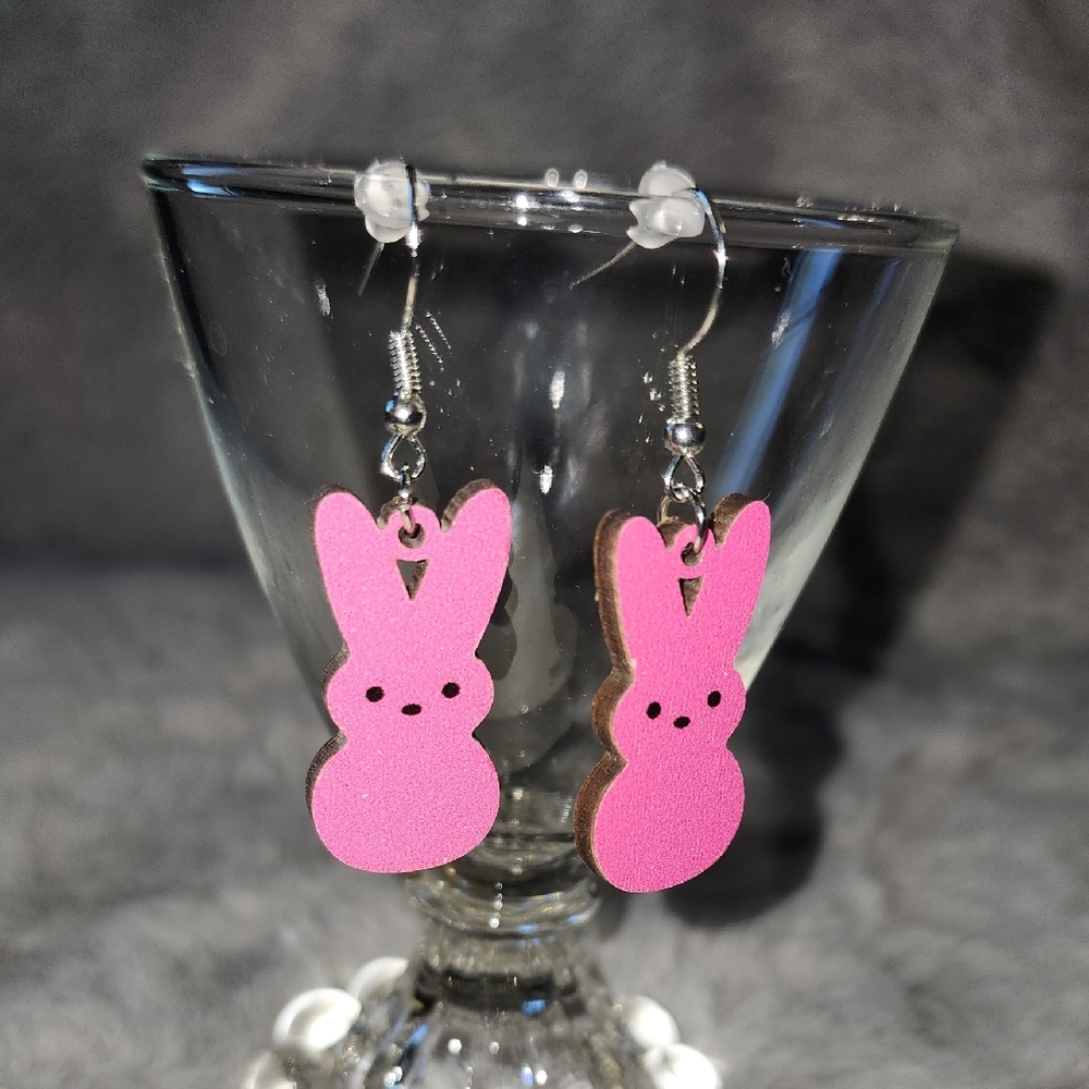 Pink Peep Bunny‎ Earrings NWOT